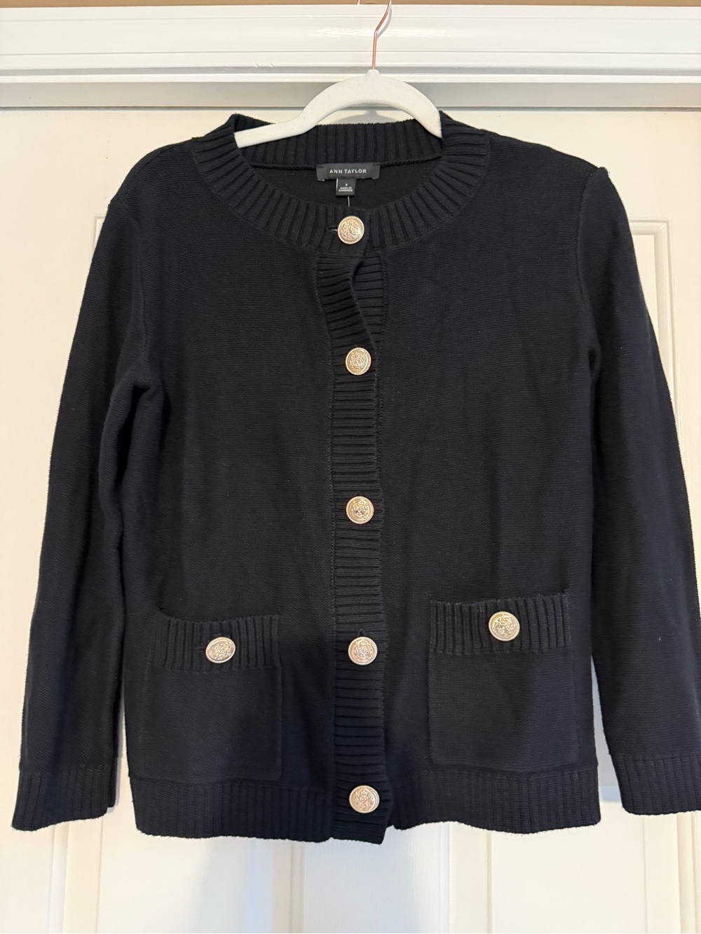 Ann Taylor Black Cardigan with Gold-Tone Buttons